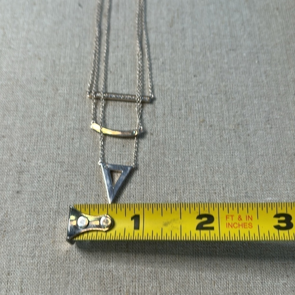 Sterling silver layered necklace with rhinestones and bar accents - Picture 7 of 8